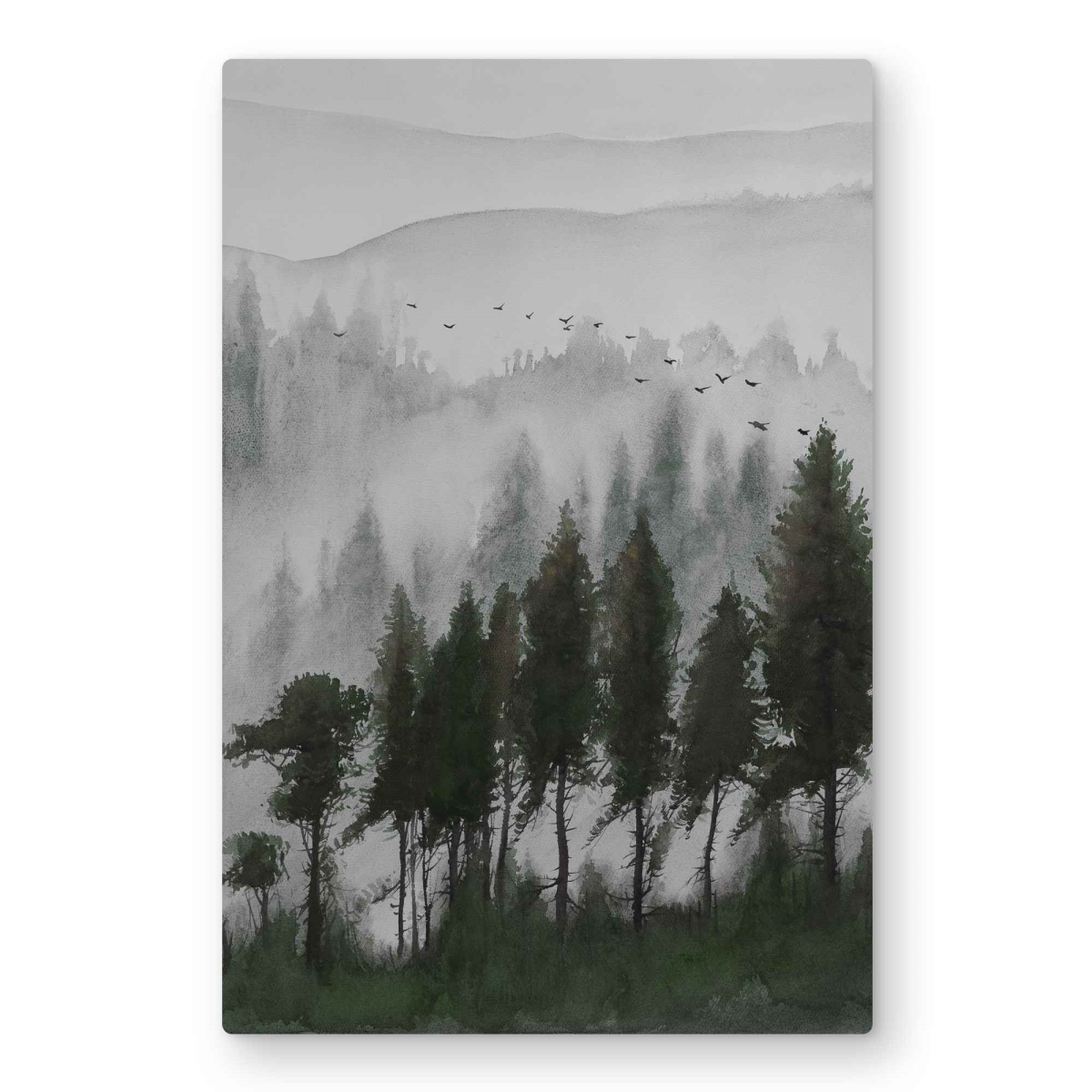 C1MP20308OLQ7O 20 x 30 in. Mountains Landscape In Dark Watercolor Wall Art - Scandinavian Trees Metal Print