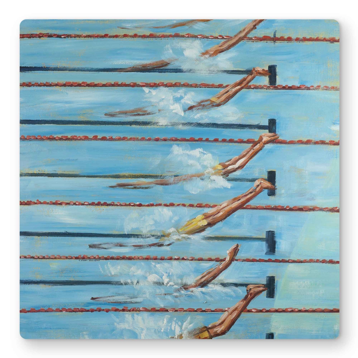 C1MP1616HU8JFR 16 x 16 in. Olympic Swimmers Metal Print Wall Art - Contemporary Man Cave Decor