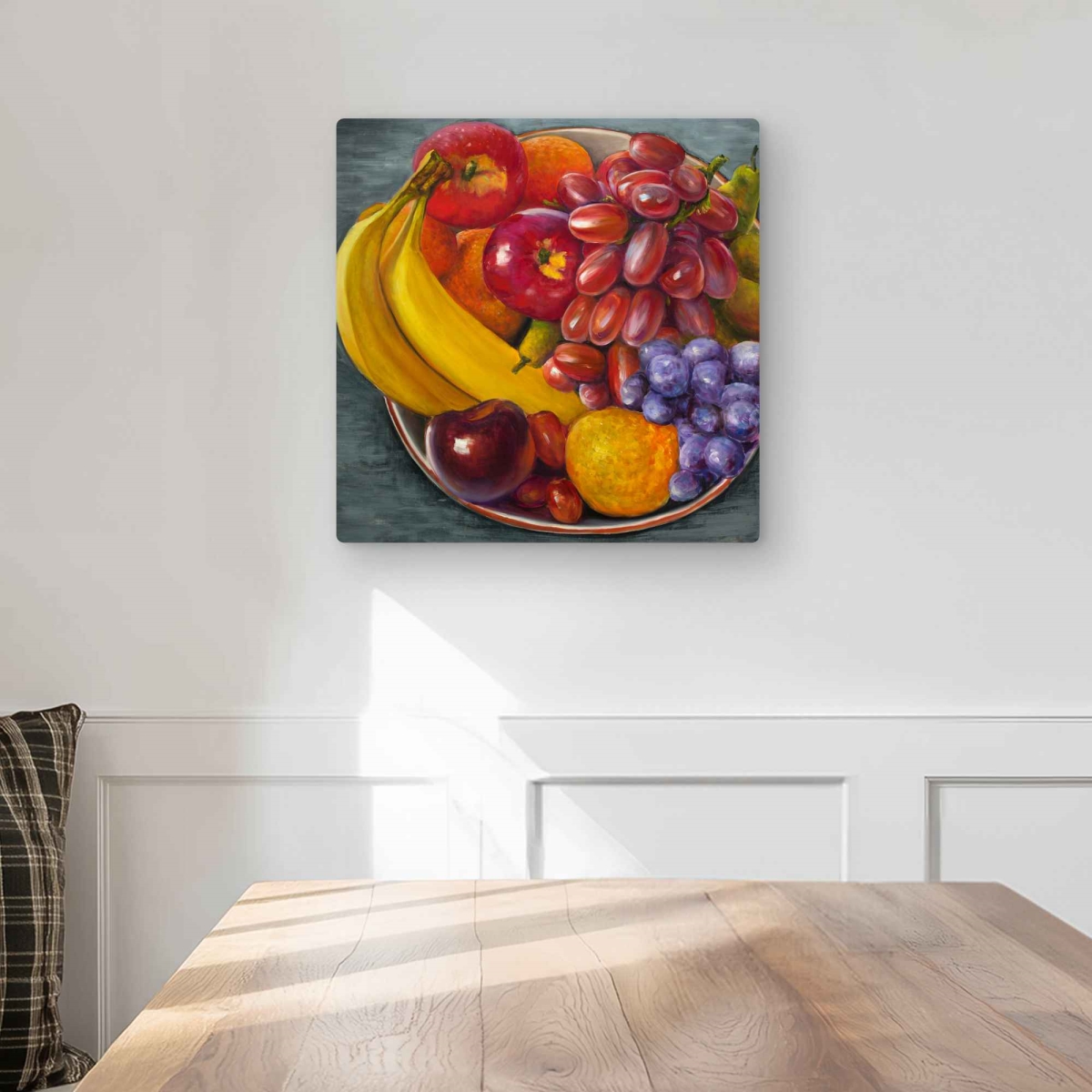 C1MP16160QLYN3 16 x 16 in. Bowl of Fruits - Hyperrealist Still Life Metal Print Wall Art - Decor