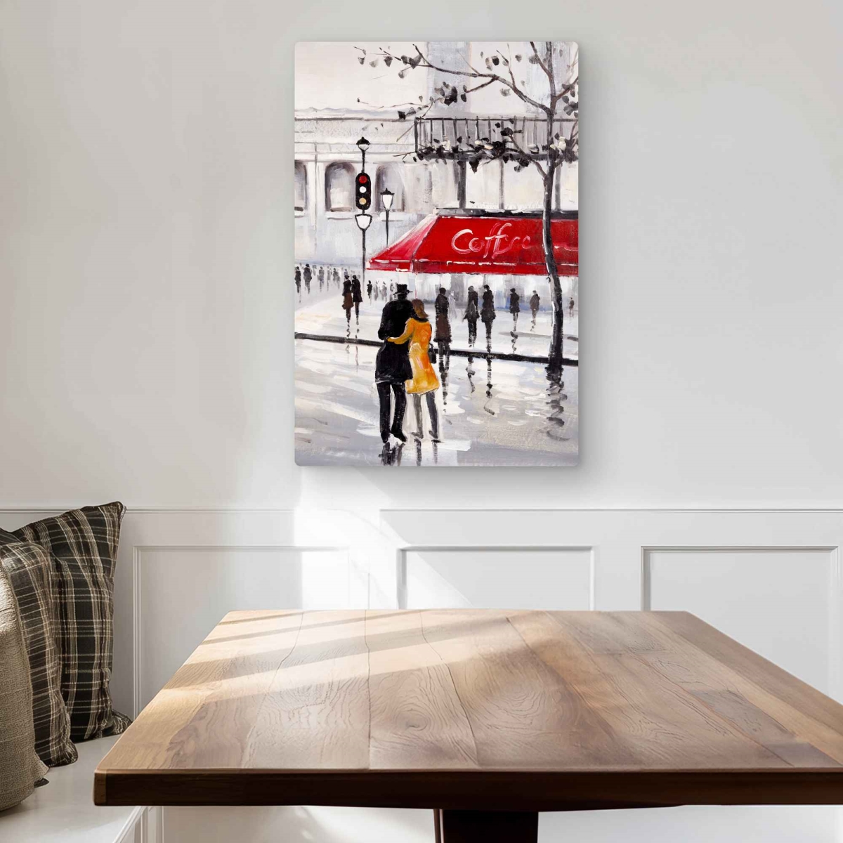 C1MP2030IV4969 20 x 30 in. Couple Walking Near Coffee Shop Wall Art - Bedroom Street Metal Print