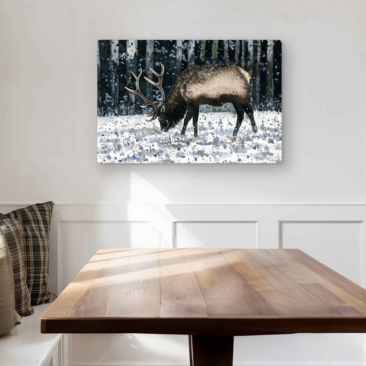 C1MP2030J0QEE8 20 x 30 in. Caribou in the Winter Forest Wall Art - Brown Deer Metal Print Decor