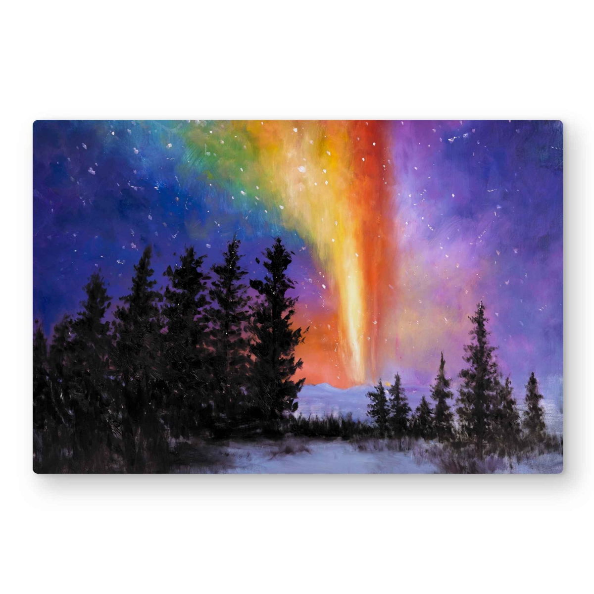 C1MP2030V8NMHG 20 x 30 in. Aurora Borealis in the Forest Wall Art - Black Trees Metal Print
