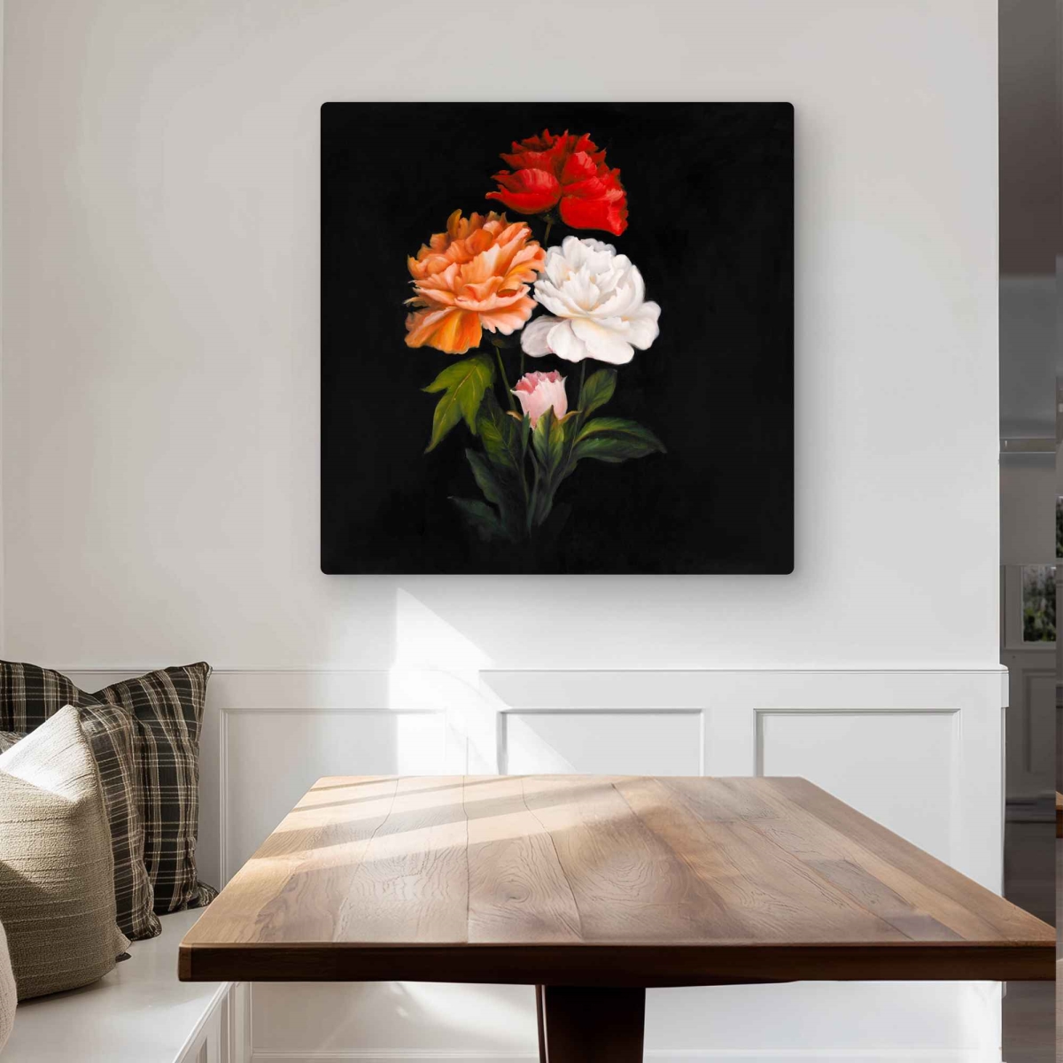 C1MP3232R5G53Z 32 x 32 in. Three Beautiful Rose Flowers Wall Art - Red Metal Print