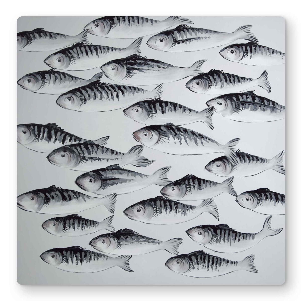 C1MP1616O4D1AB 16 x 16 in. Gray School of Fish Metal Print Wall Art - Aquatic Bedroom Decor