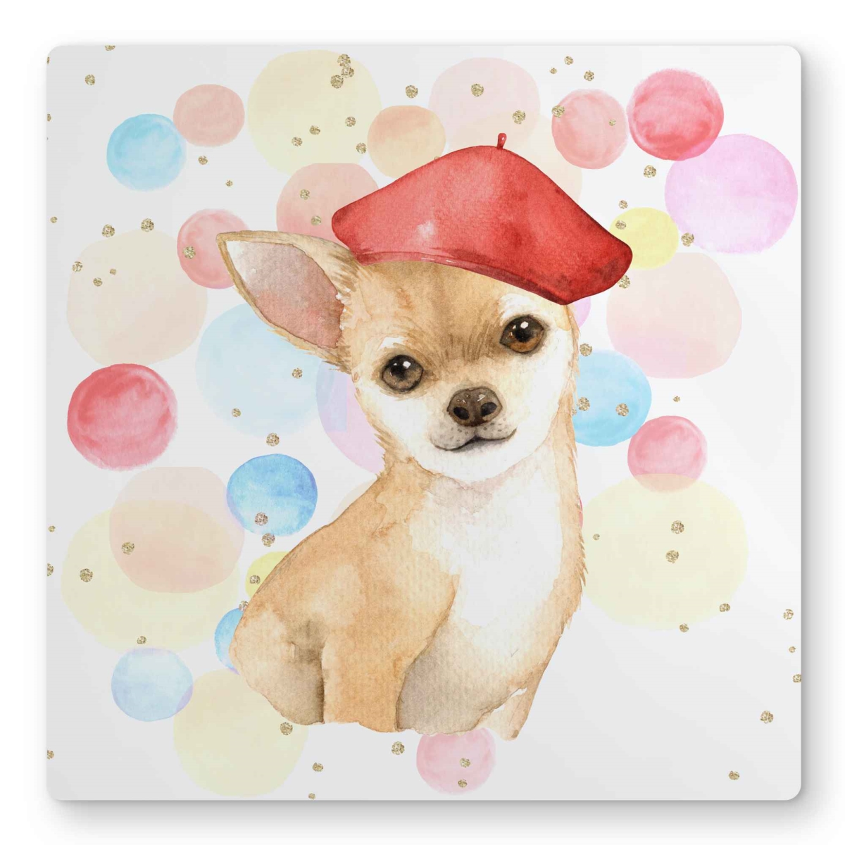 C1MP1616E3HPF8 16 x 16 in. Chihuahua Dog Artist Beige Bedroom Metal Print Wall Art - Home Decor