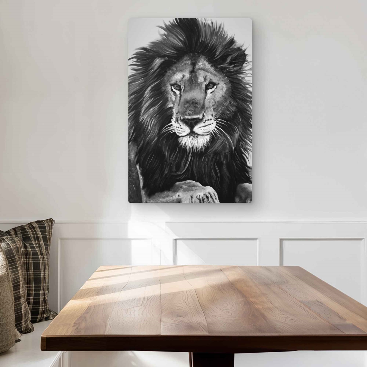 C1MP2030EV3VHG 20 x 30 in. The Lion King - Wildlife Black & White Metal Print Wall Art - Decor