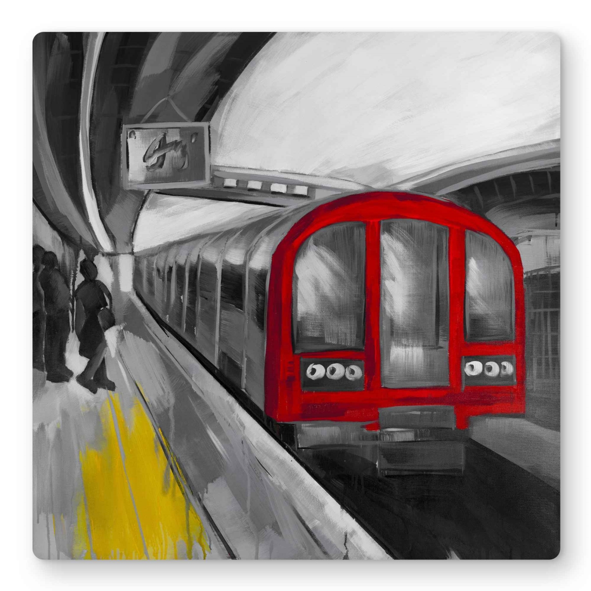 C1MP1616H7NZ81 16 x 16 in. Waiting Subway - Gray Metal Print Wall Art for Man Cave Home Decor