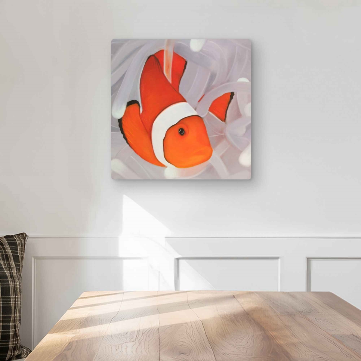 C1MP16165TLFNL 16 x 16 in. Clownfish Under the Sea - Sea White Metal Print Wall Art for Decor