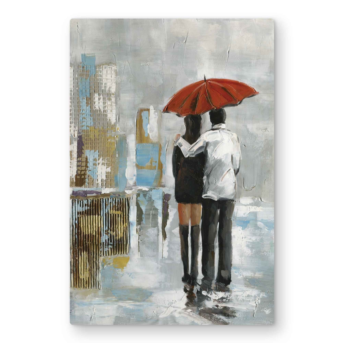 C1MP2030LDN7TU 20 x 30 in. Couple Walking Under Umbrella Wall Art - Contemporary Blue Metal Print