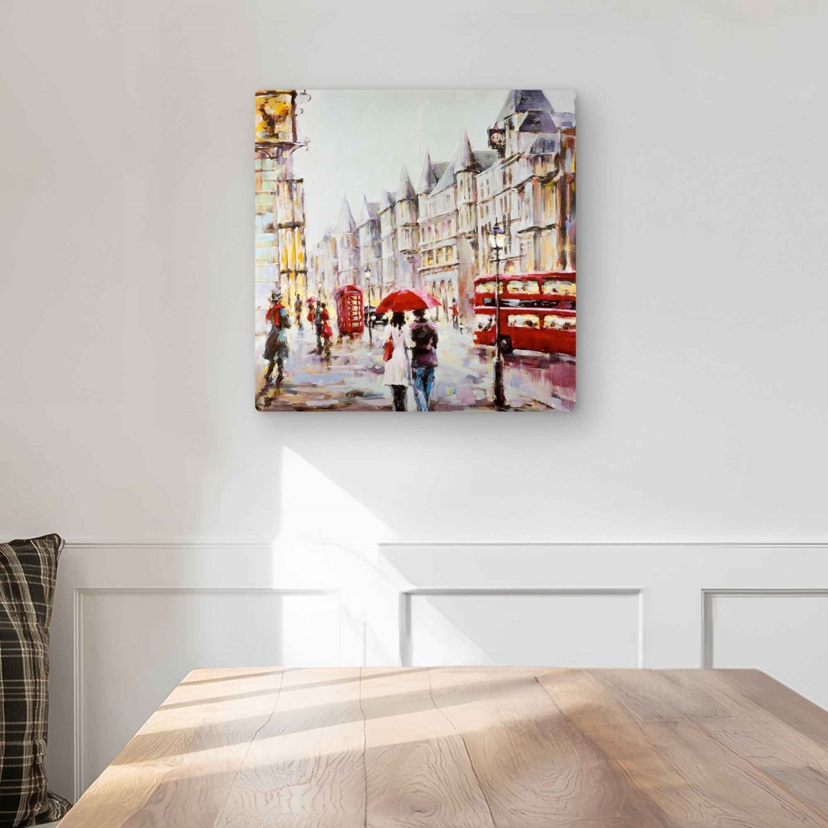 C1MP1616EEARH4 16 x 16 in. European Street by A Rainy Day Wall Art - Red Metal Print