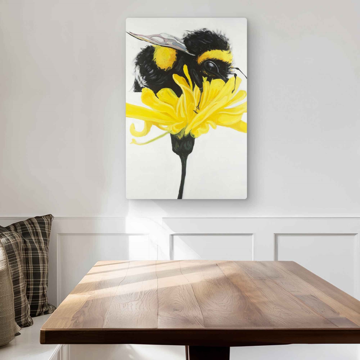 C1MP2030Q6NDEH 20 x 30 in. Bumblebee On A Dandelion Wall Art - Contemporary Black Metal Print