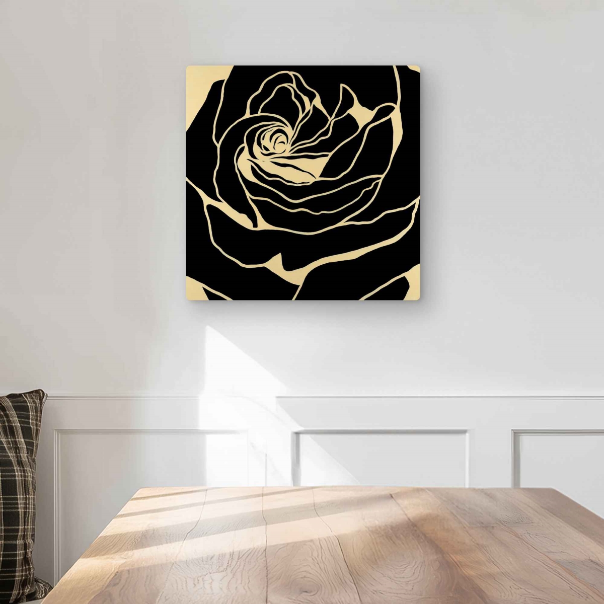 C1MP1616PXEJLV 16 x 16 in. Silhouette of A Rose Wall Art - Black Floral Metal Print