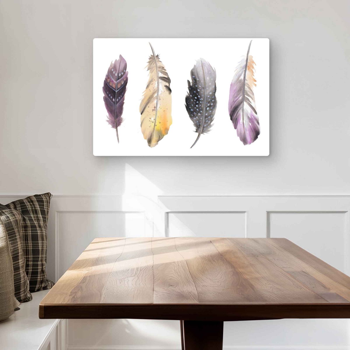 C1MP2030QLJJ1Q 20 x 30 in. Bohemian Feather Set Wall Art - Beige Animals Metal Print