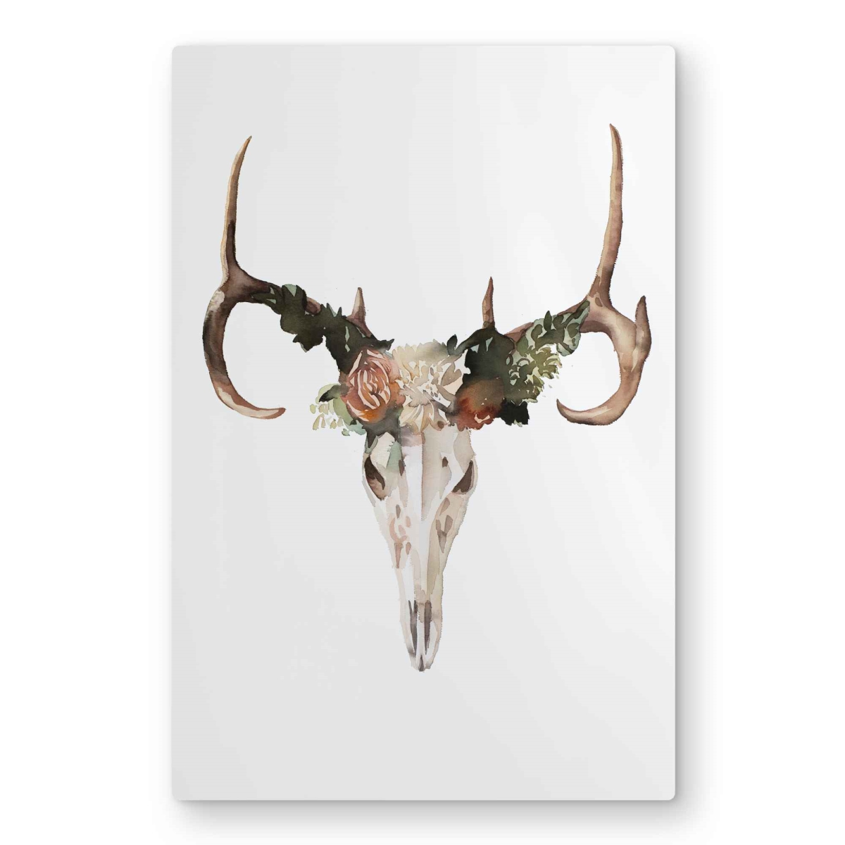 C1MP2030UFVZ7E 20 x 30 in. Deer Skull with Roses - Metal Print Wall Art - Unique Art