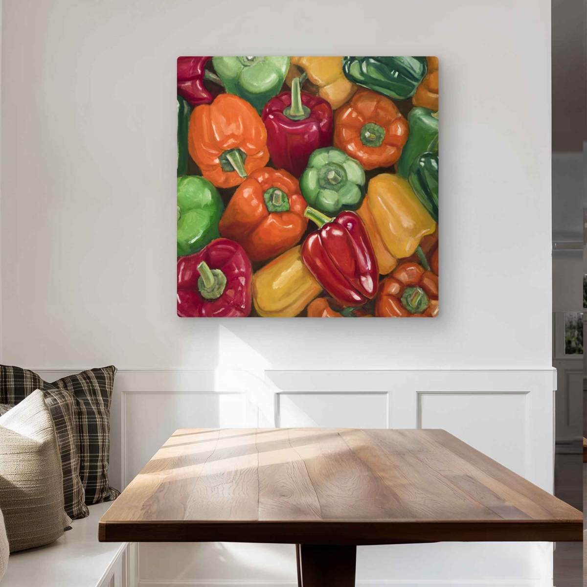 C1MP3232W265LY 32 x 32 in. Colorful Peppers Wall Art - Illustrative Still Life Metal Print Decor
