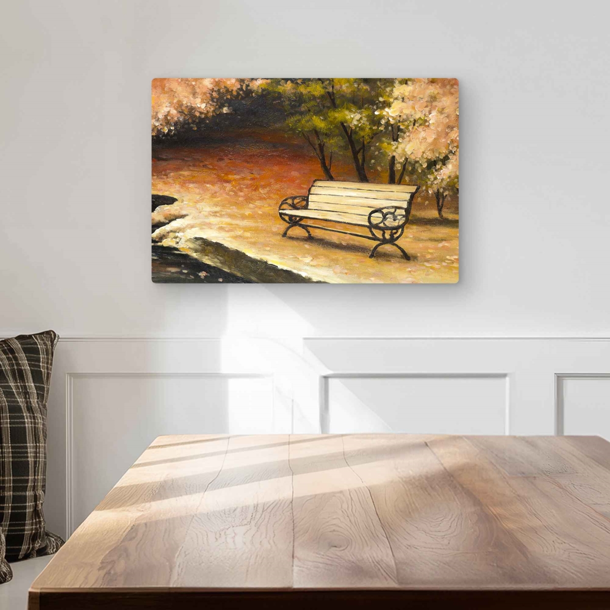 C1MP1218M0JRP3 12 x 18 in. Park Bench by Fall Wall Art - Livingroom Landscapes Metal Print Decor
