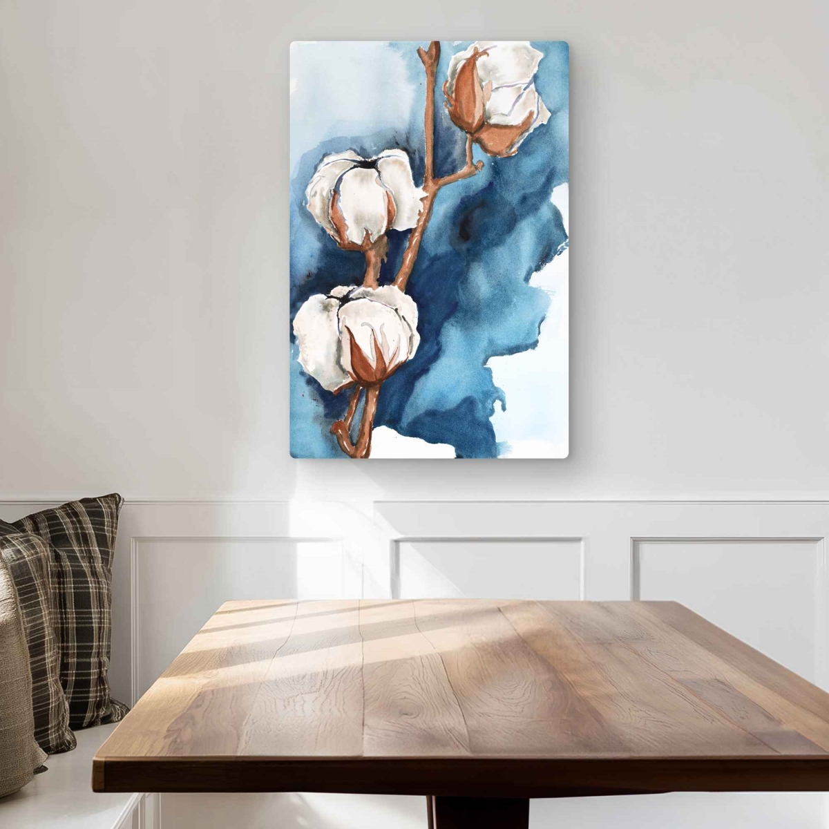 C1MP20306N7CPE 20 x 30 in. Cotton Flowers On Blue - Romantic Metal Print Wall Art for Home Decor