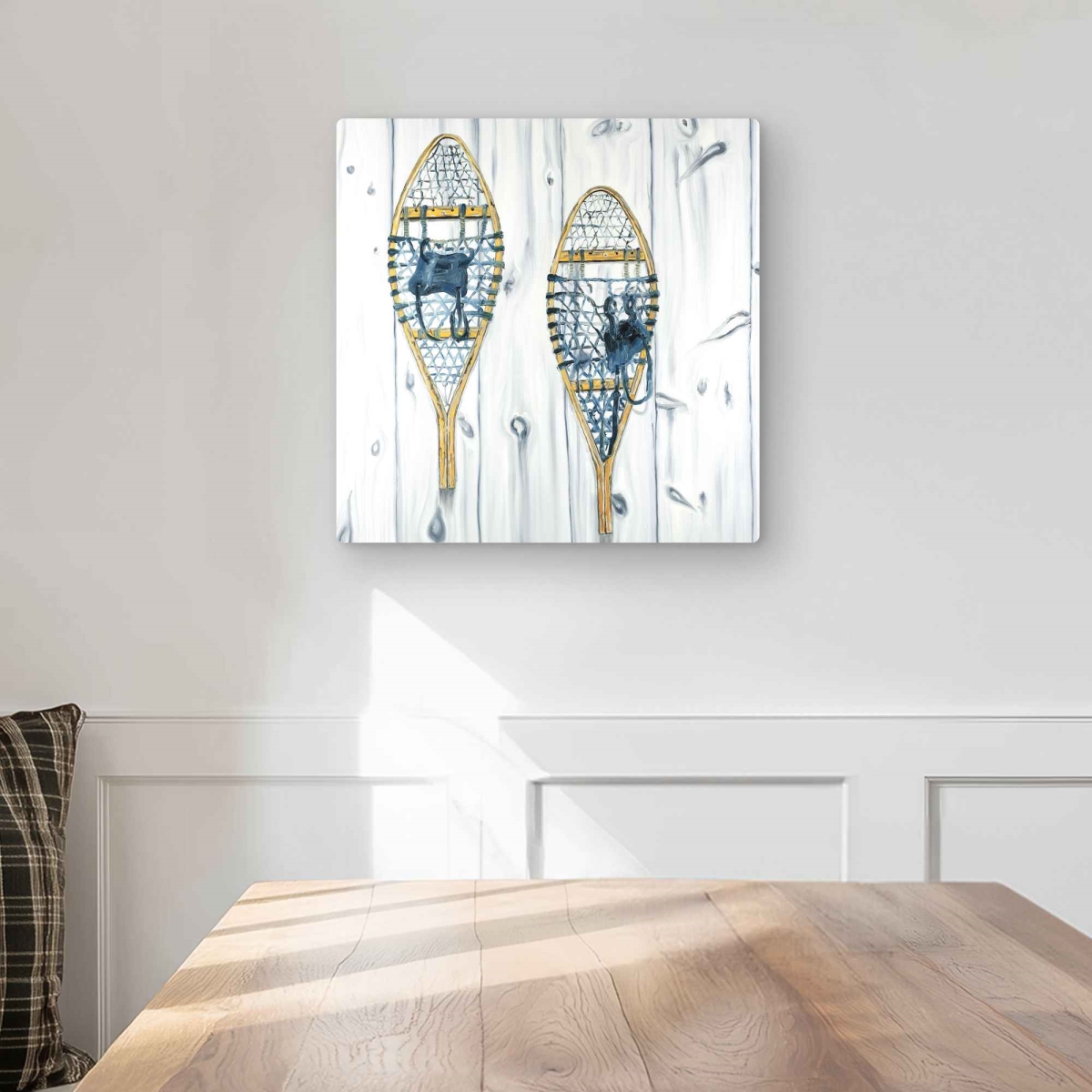 C1MP1616DULW9Q 16 x 16 in. Set of Vintage Wood Snowshoes Wall Art - Rustic Hobbies Metal Print