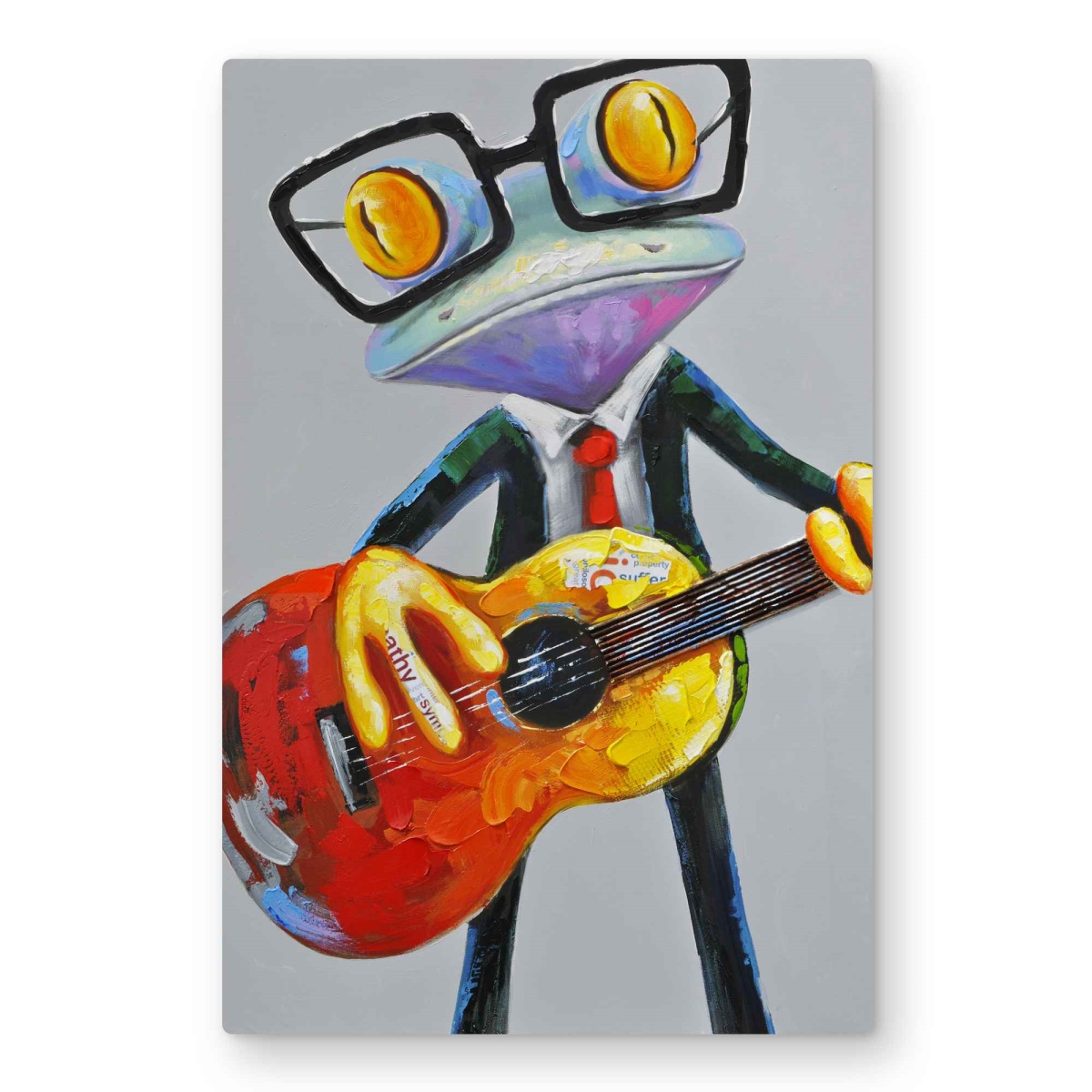 C1MP203072EX1P 20 x 30 in. Funny Frog Playing Guitar Wall Art - Musical Orange Metal Print Decor
