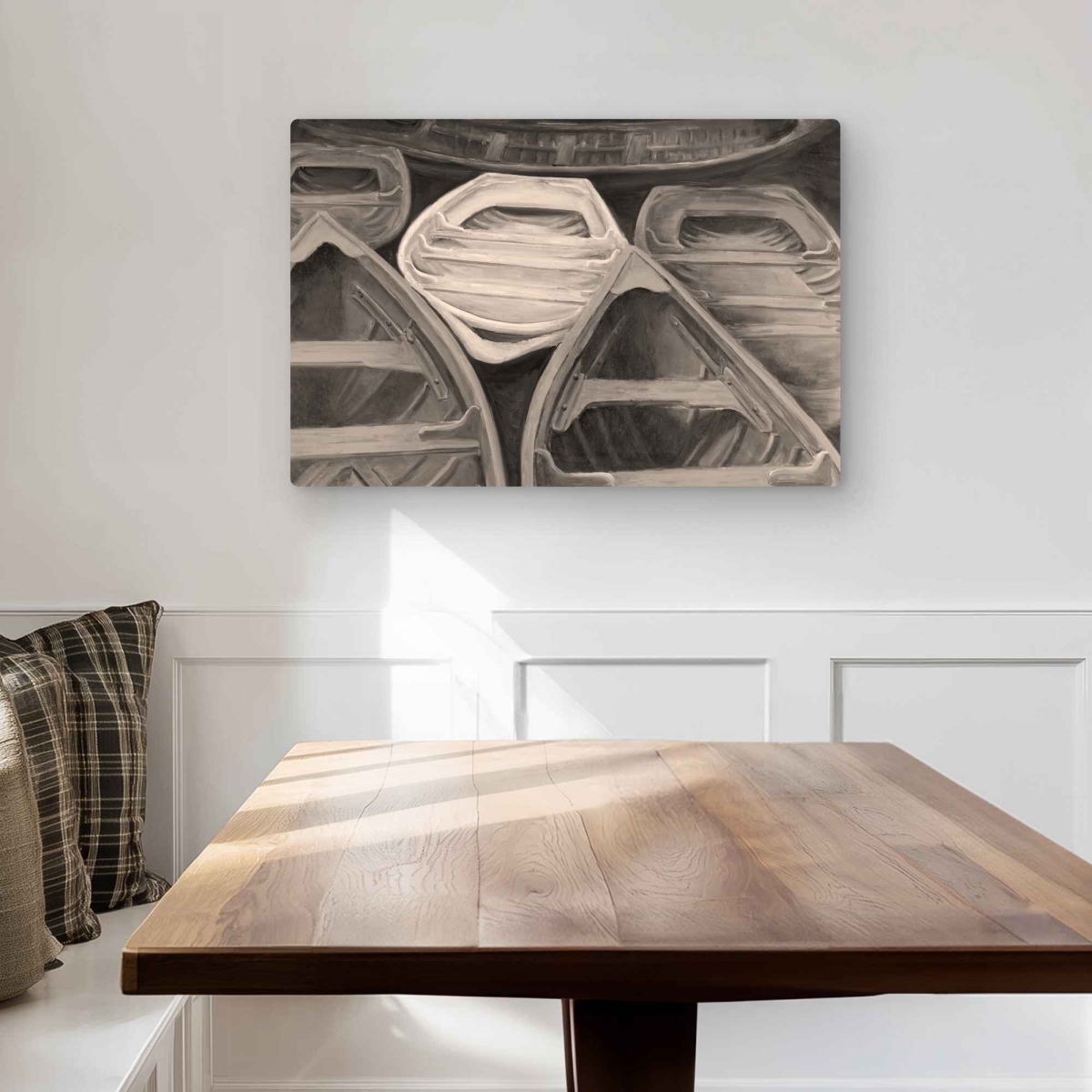 C1MP2030DTQ7H7 20 x 30 in. Sepia Canoes - Coastal Bedroom Metal Print Wall Art for Home Decor