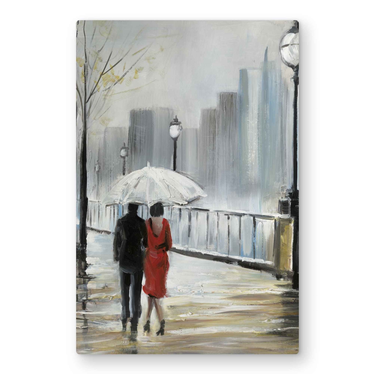 C1MP2030J7X0VZ 20 x 30 in. Couple Walking Under the Rain Wall Art - Gray Bedroom Metal Print