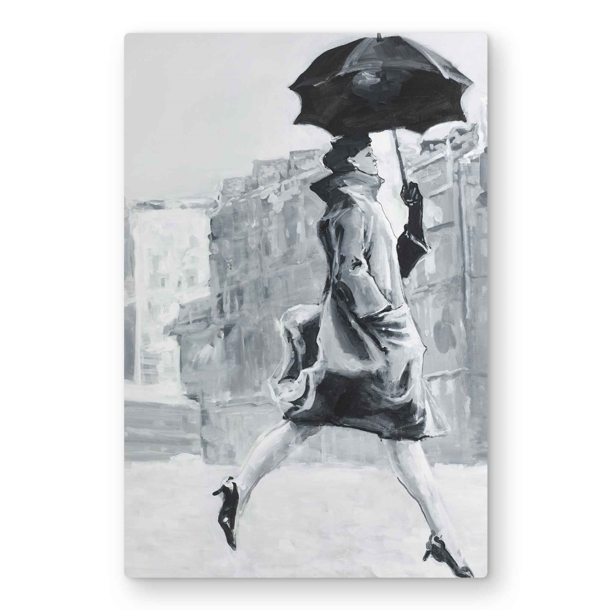 C1MP2030JAUIM7 20 x 30 in. Woman in the Rain - Gray Monochrome Metal Print Wall Art for Decor