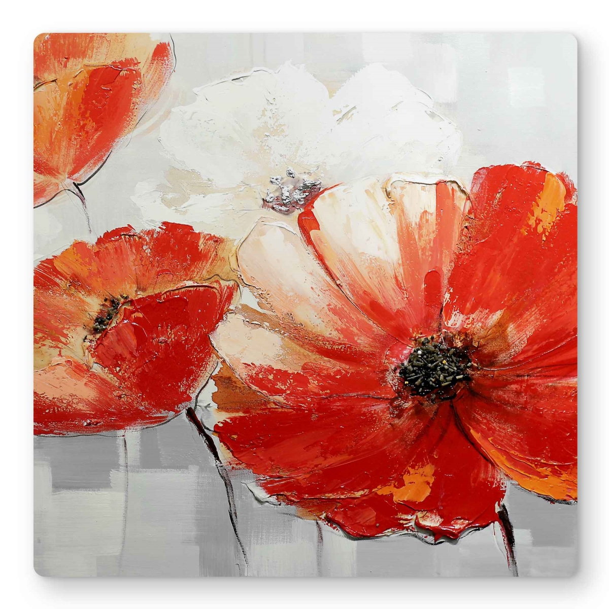 C1MP1616KOCEG6 16 x 16 in. Abstract Red Wild Flowers Wall Art - Orange Bedroom Metal Print Decor
