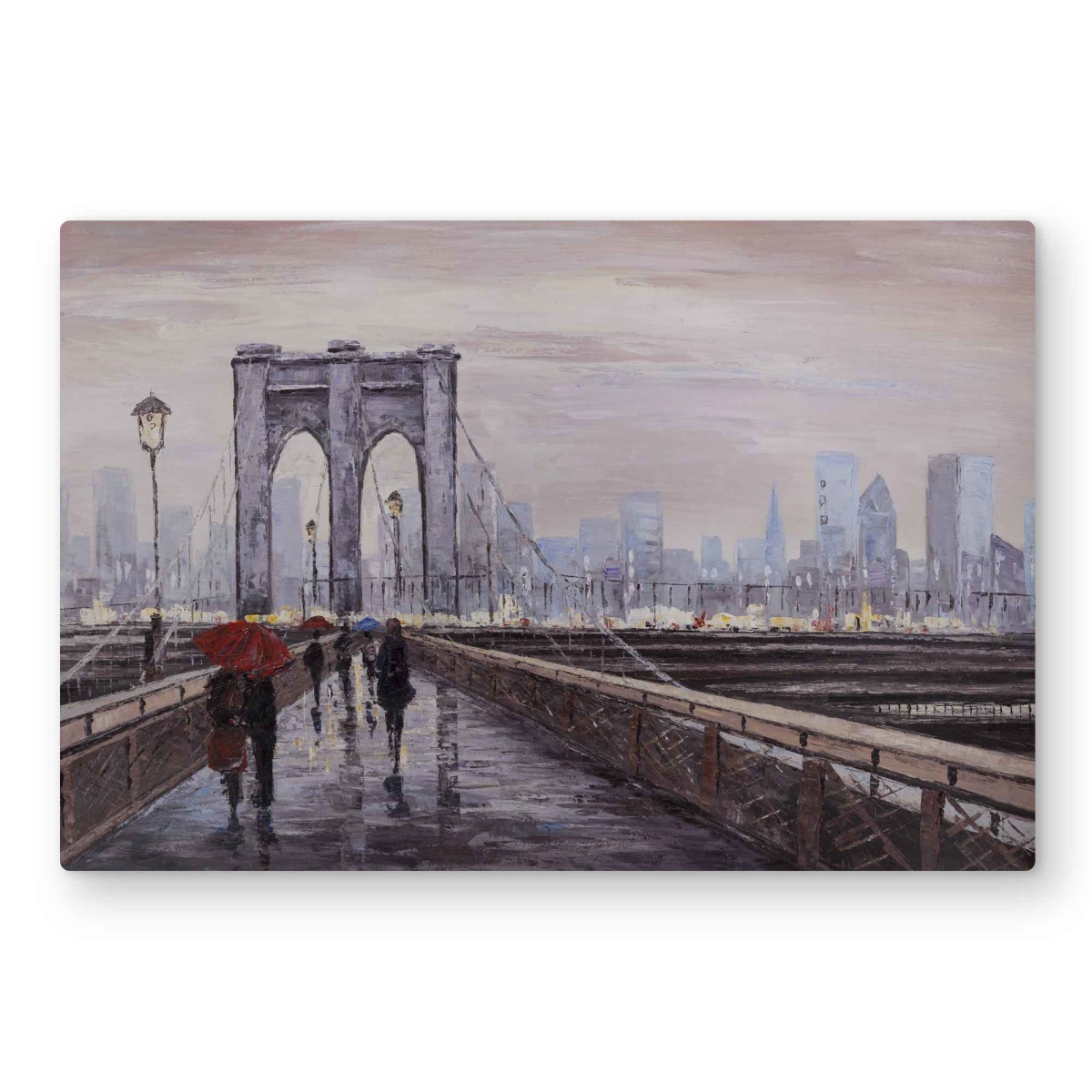 C1MP2030M5E0MU 20 x 30 in. Brooklyn Bridge with Passersby Wall Art - Gray Cities Metal Print