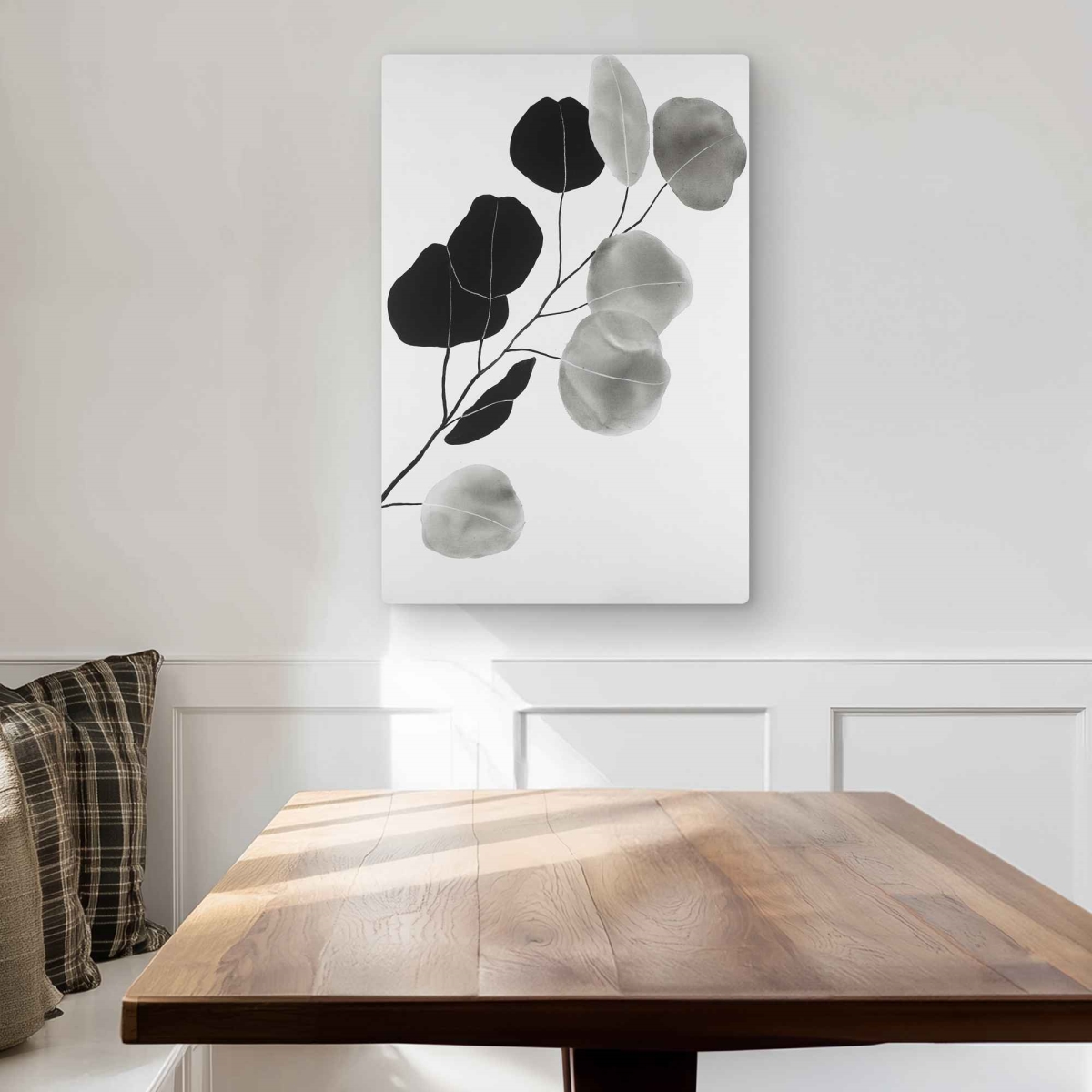 C1MP2030MX2FUY 20 x 30 in. Grayscale Branch with Round Shape Leaves Wall Art - Metal Print Decor
