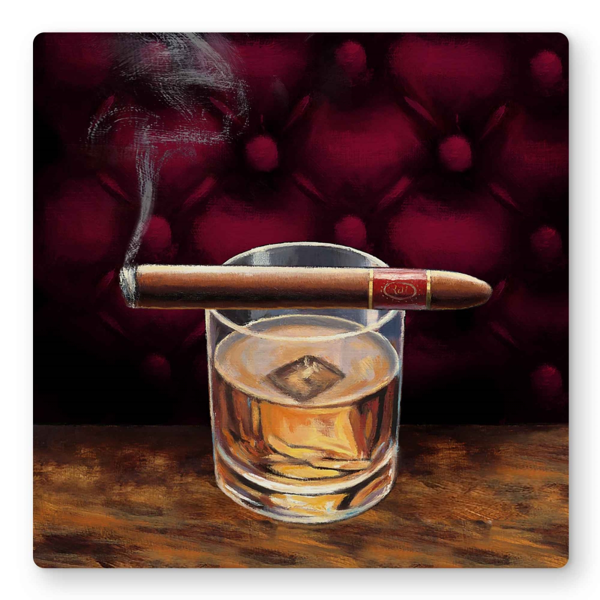 C1MP1616PR2K84 16 x 16 in. Scotch On Ice with A Cigar Wall Art - Man Cave Food Metal Print