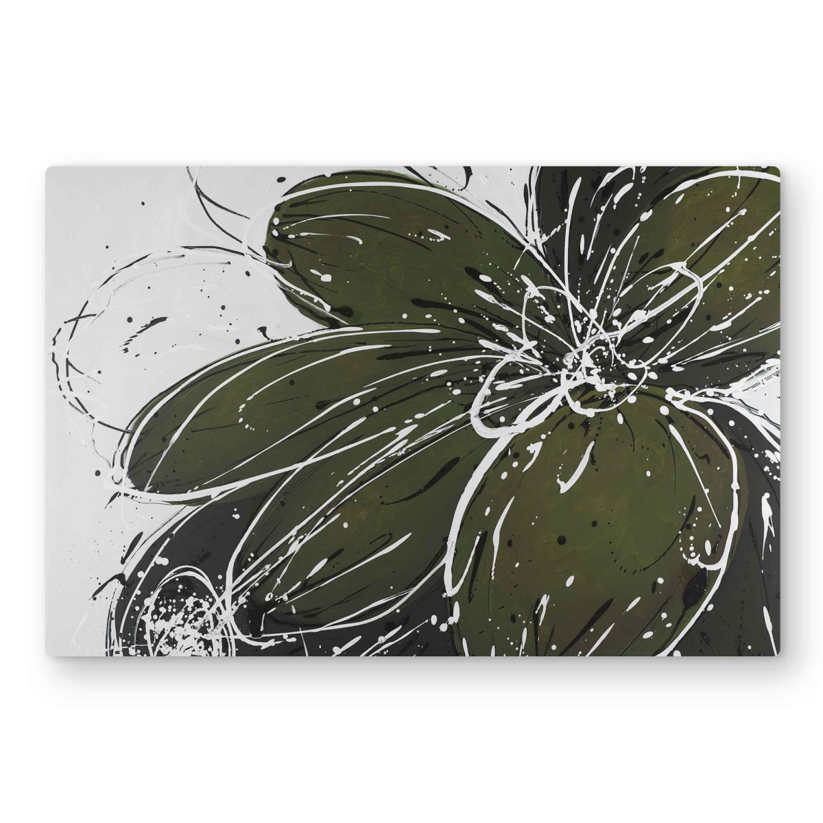 C1MP2030TGIRZM 20 x 30 in. Green Flower with Splash Outline Wall Art - Contemporary Metal Print