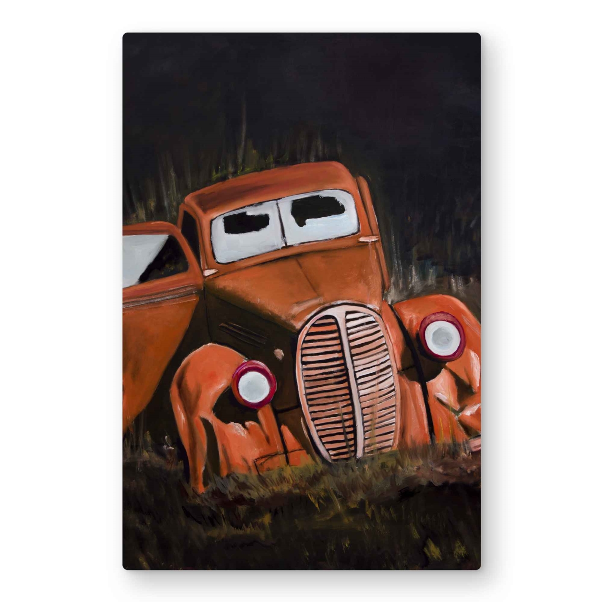 C1MP2030TN6SAC 20 x 30 in. Humpy Old Car by Night - Orange Metal Print Wall Art for Home Decor