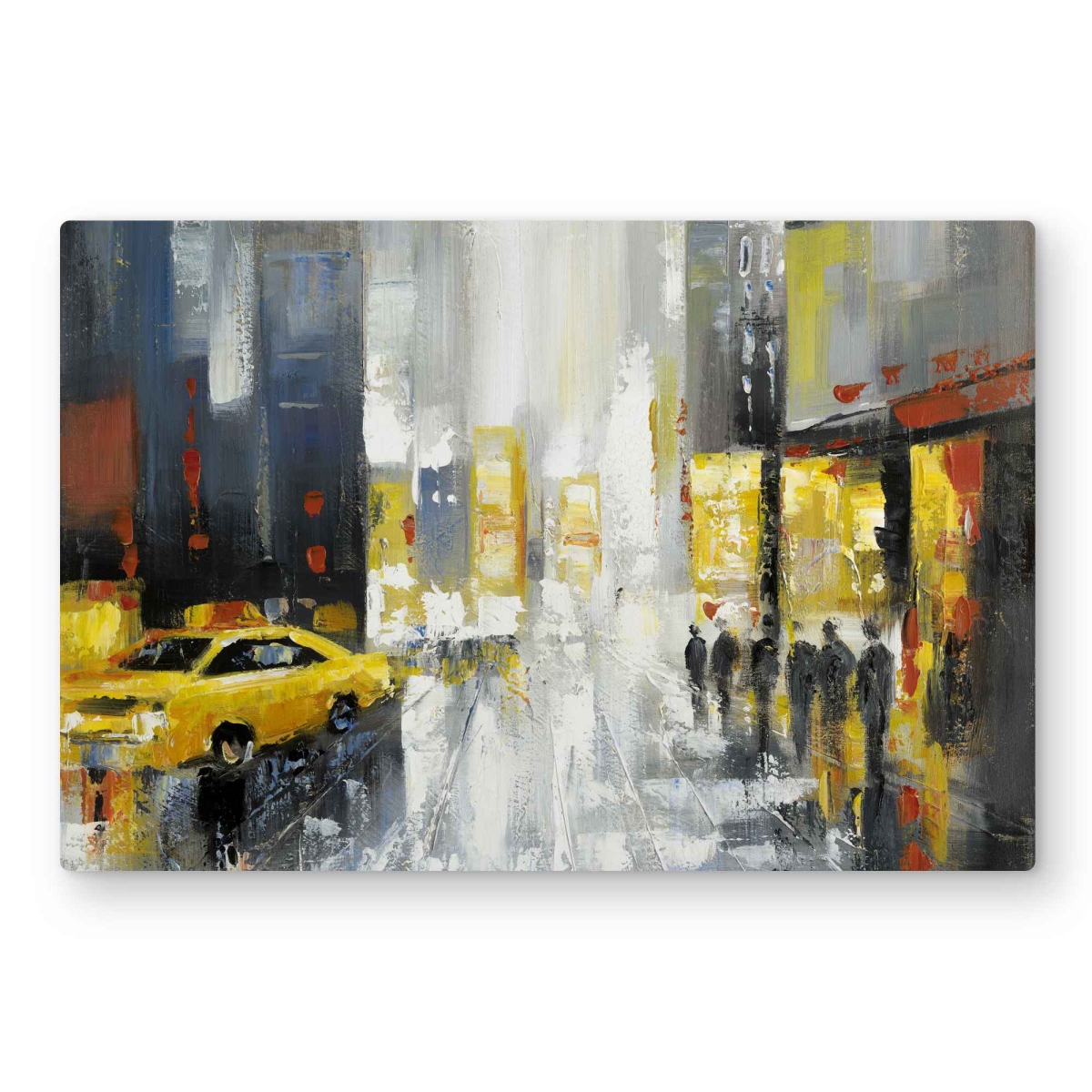 C1MP2030U0PNO0 20 x 30 in. Rainy Busy Street - Yellow Cities Metal Print Wall Art for Home Decor