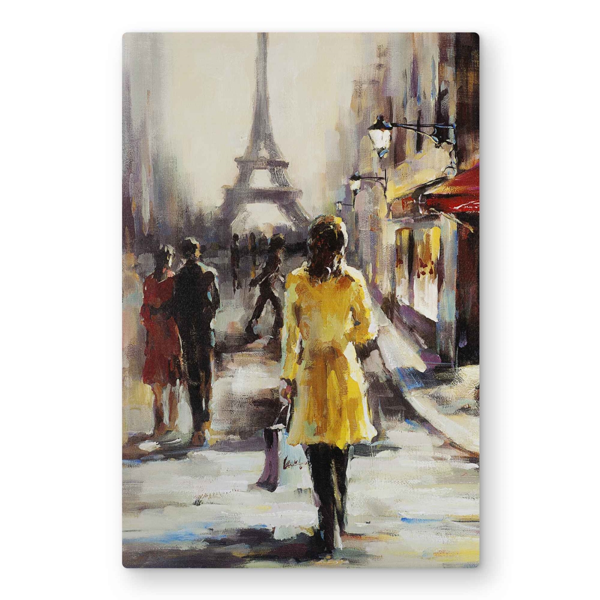 C1MP2030YALRA5 20 x 30 in. Yellow Coat Woman Walking On Street Wall Art - Contemporary Metal Print
