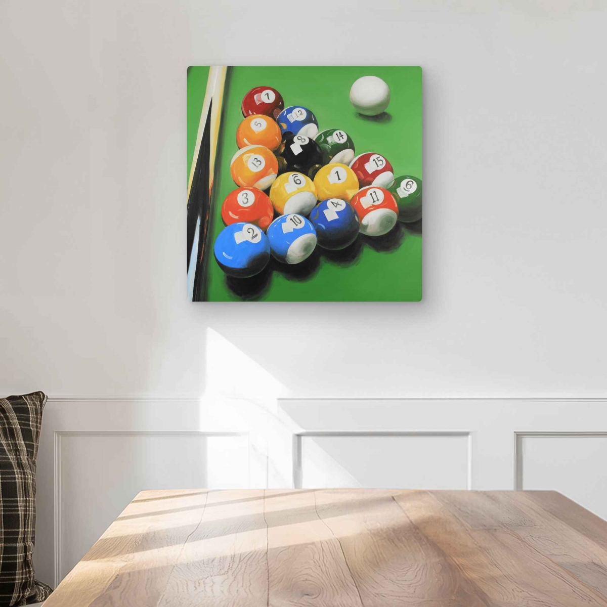 C1MP1616LDINJO 16 x 16 in. Pool Table with Ball Formation Wall Art - Blue Hobbies Metal Print