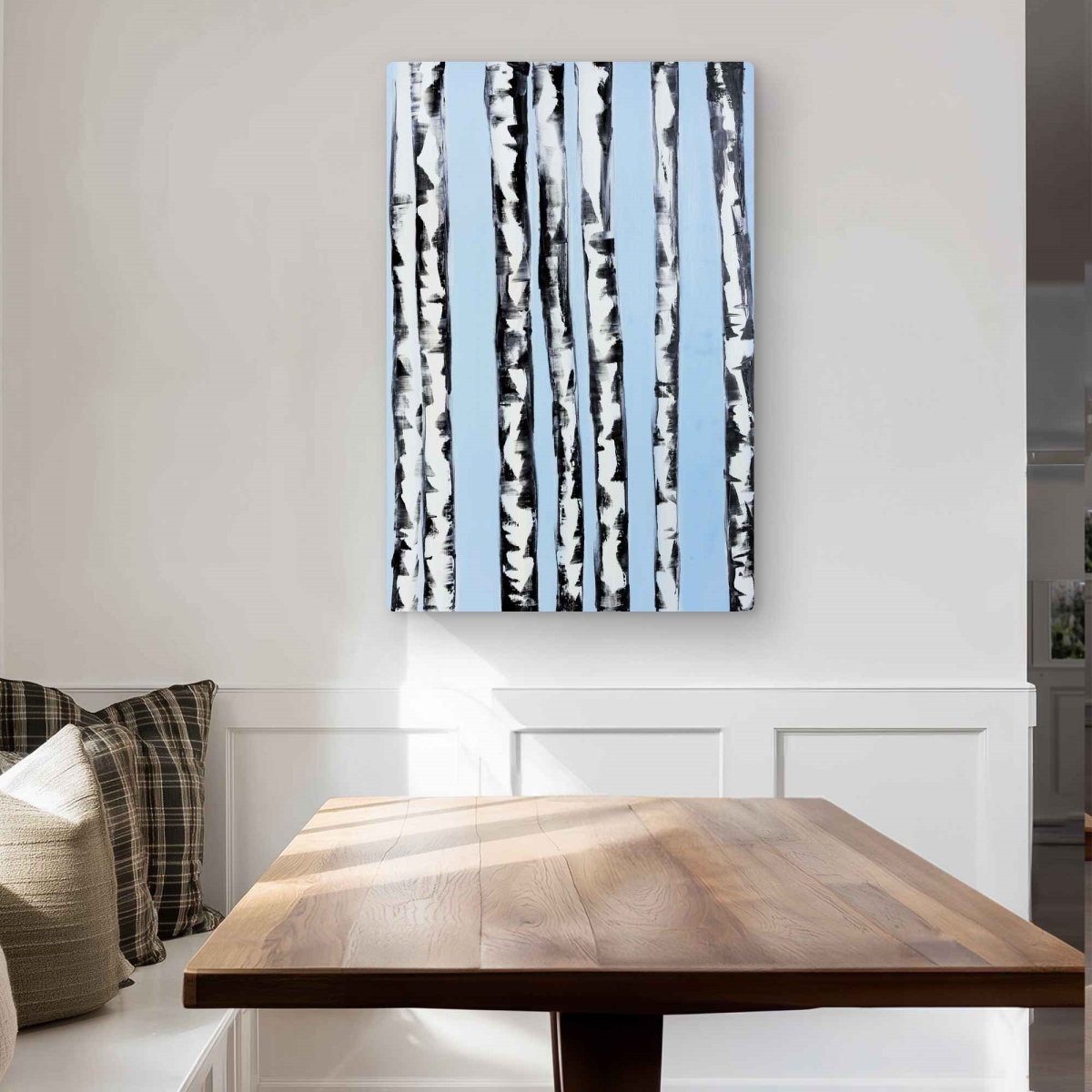 C1MP2436G0DWIU 24 x 36 in. Birches On A Blue Background Wall Art - Modern Black Metal Print