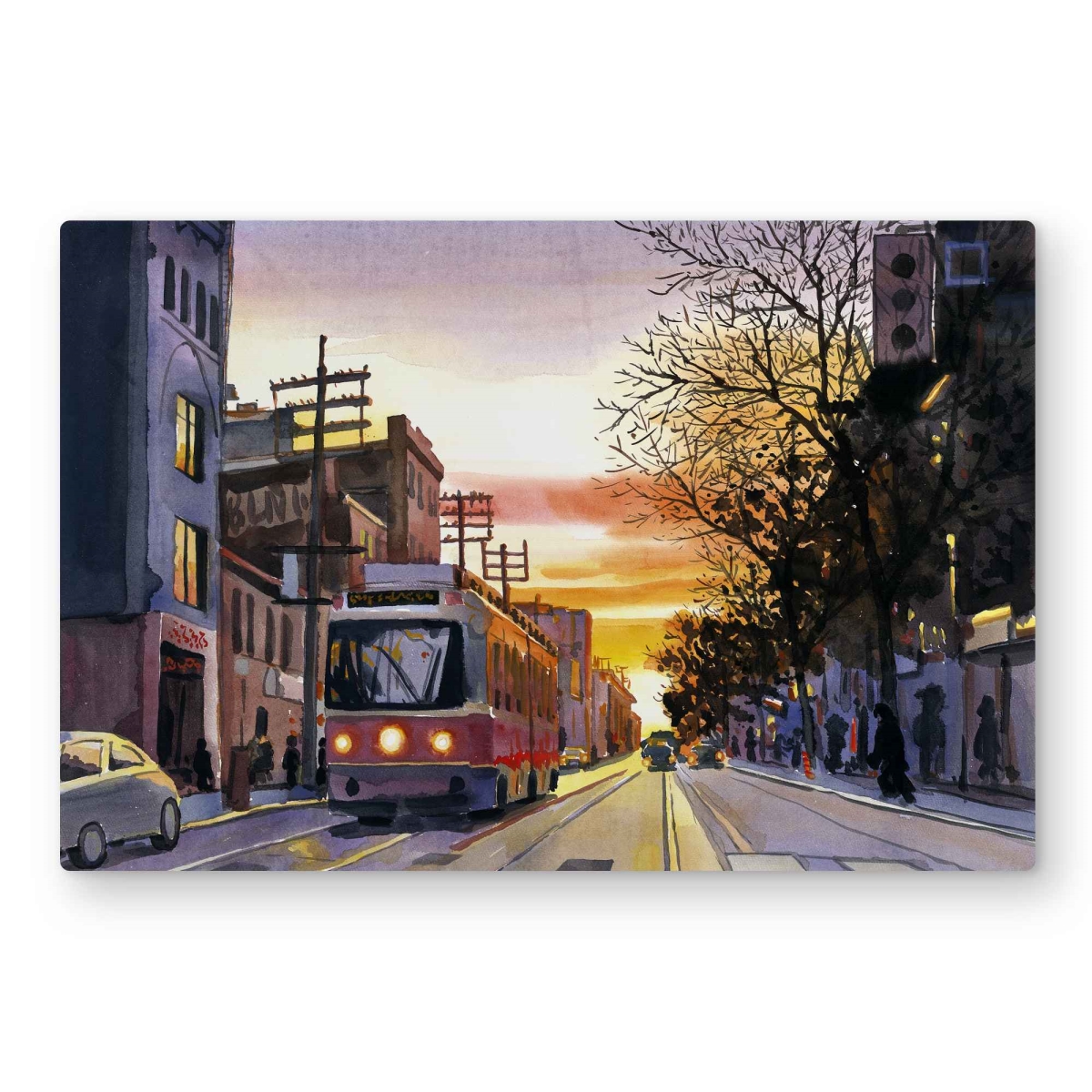 C1MP2030986K5U 20 x 30 in. Sunset Streetscape To Toronto Wall Art - Orange Metal Print