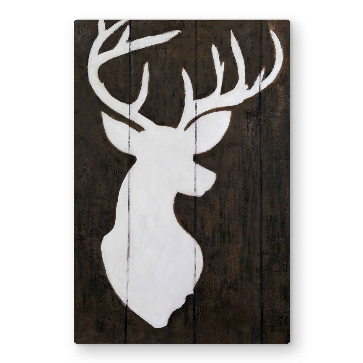 C1MP2030AU764P 20 x 30 in. White Silhouette of A Deer On Wood Wall Art - Rustic Metal Print
