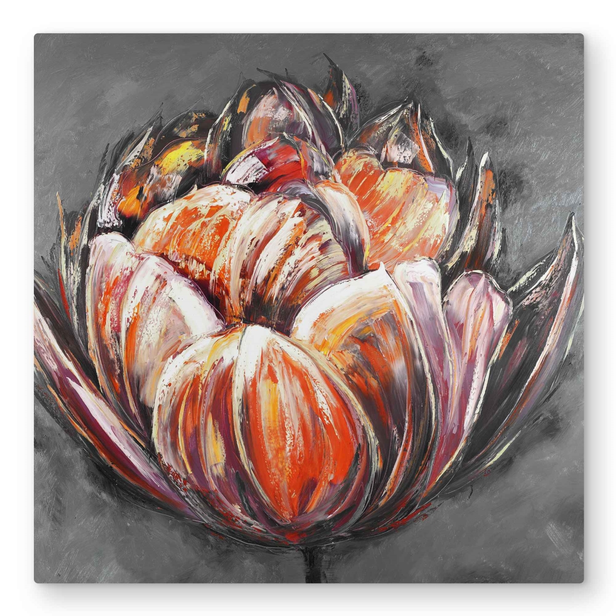 C1MP3232GAMSCT 32 x 32 in. Double & Abstract Orange Tulip Wall Art - Bedroom Floral Metal Print