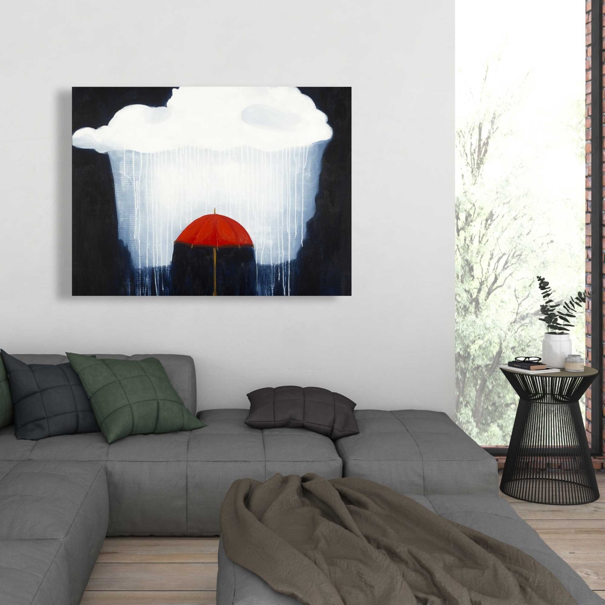 C1RC3648ACXAF4 36 x 48 in. Umbrella Under Heavy Rain - Red Canvas Home Decor Accent