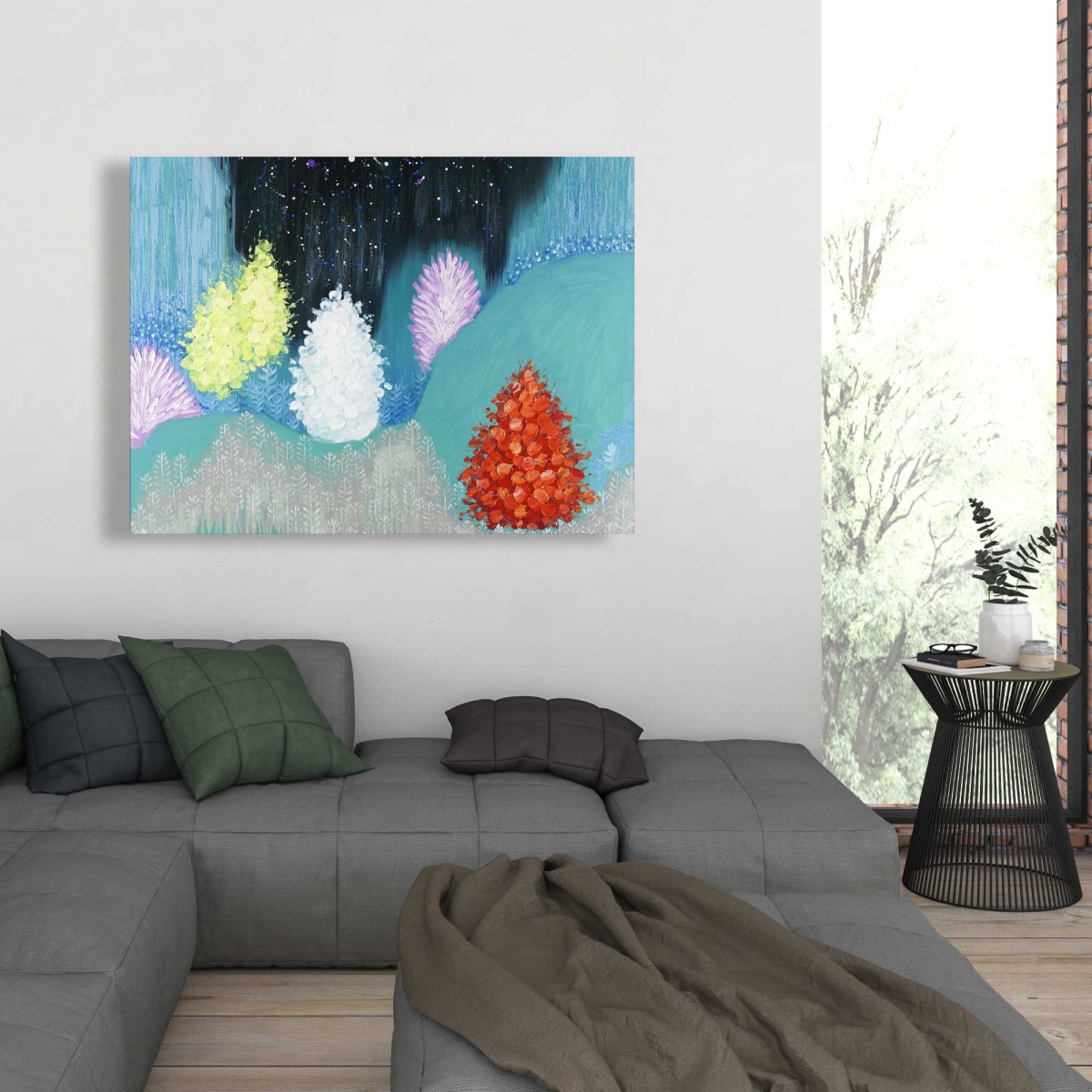 C1RC3648BKCNLY 36 x 48 in. Mysterious Colorful Forest - Trees Blue Canvas Home Decor