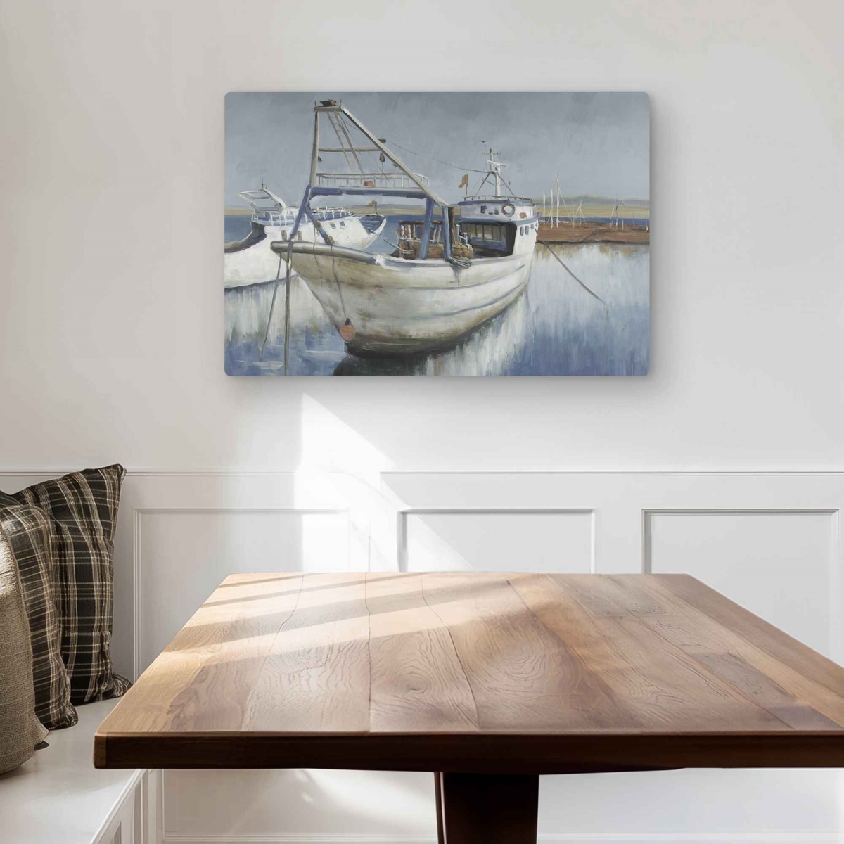C1MP2030H89BJ3 20 x 30 in. Blue Fishing Boat - Metal Print Wall Art for Home Decor - Ocean Art