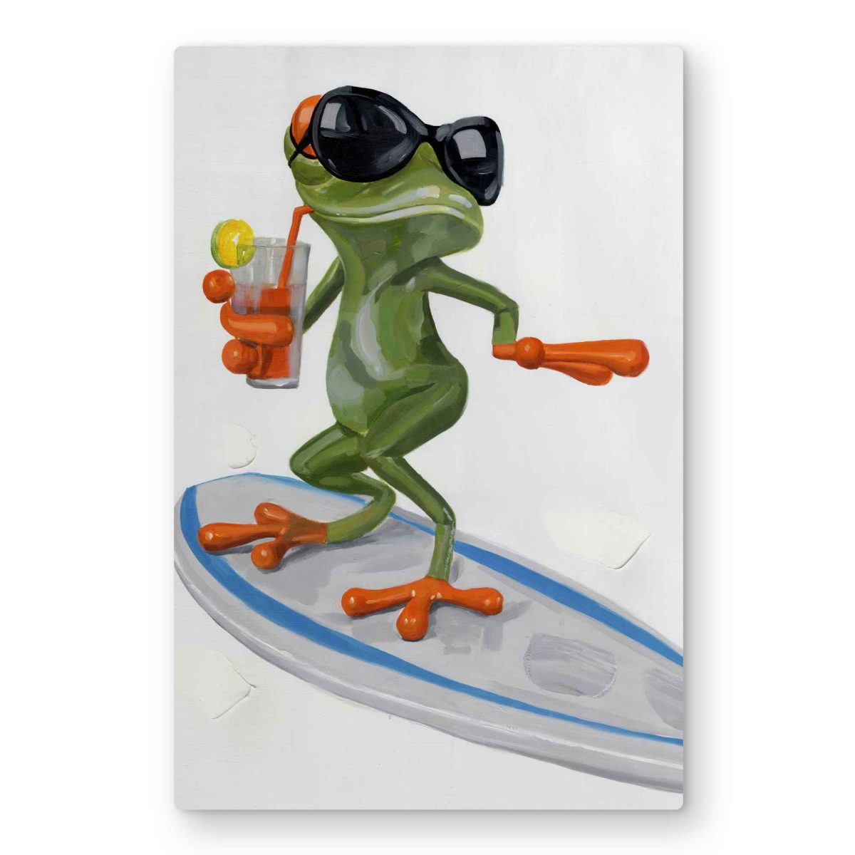 C1MP2030H9AODJ 20 x 30 in. Funny Frog Surfing - Scenic Metal Print Wall Art for Home Decor