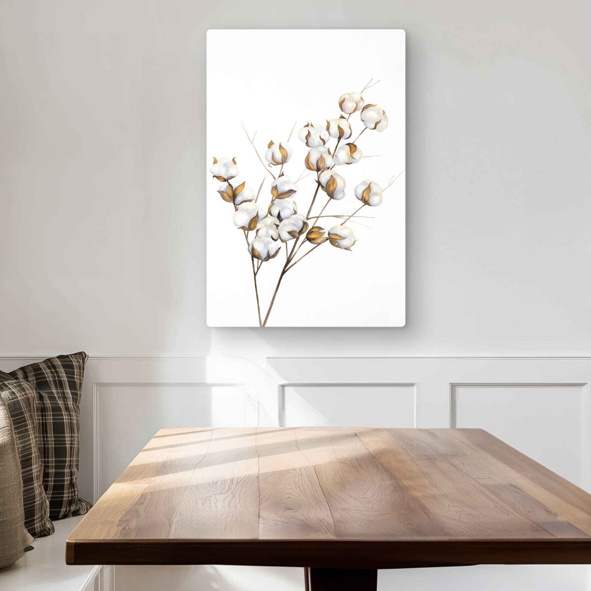 C1MP2030HH8DP8 20 x 30 in. A Branch of Cotton Flowers Wall Art - Farmhouse Metal Print Decor