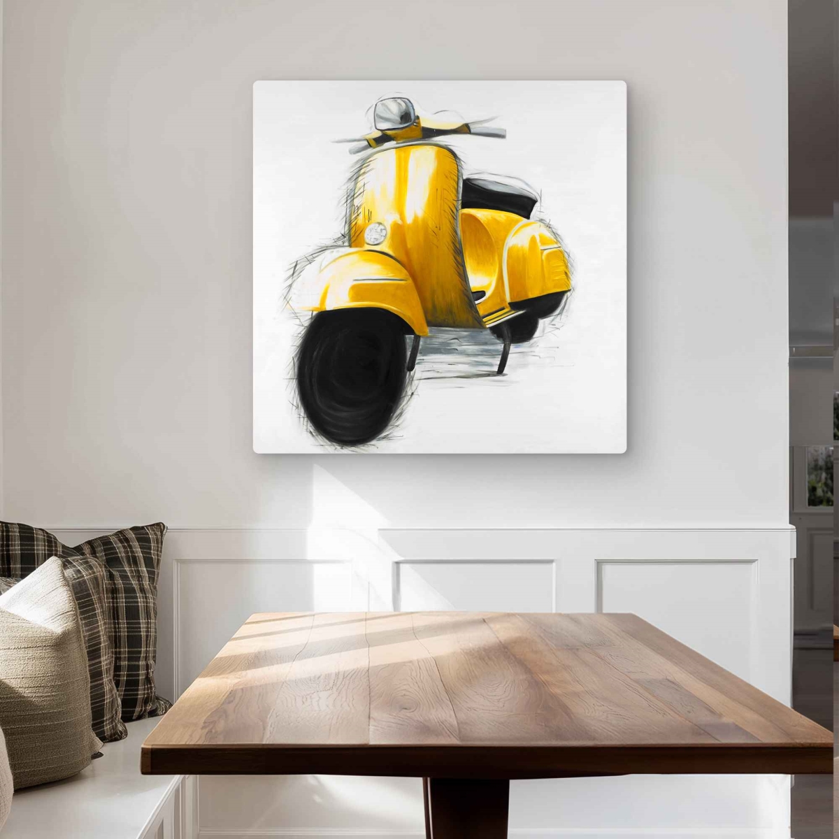 C1MP3232SX6RG4 32 x 32 in. Yellow Italian Scooter Metal Print Wall Art - Man Cave Decor