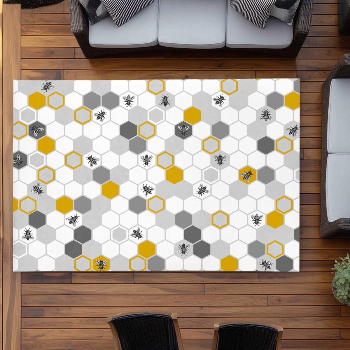 C1ROAR57GUZ81M 5 x 7 ft. Beehive Pattern Gray Outdoor Rectangle Area Rug - Decor Essentials