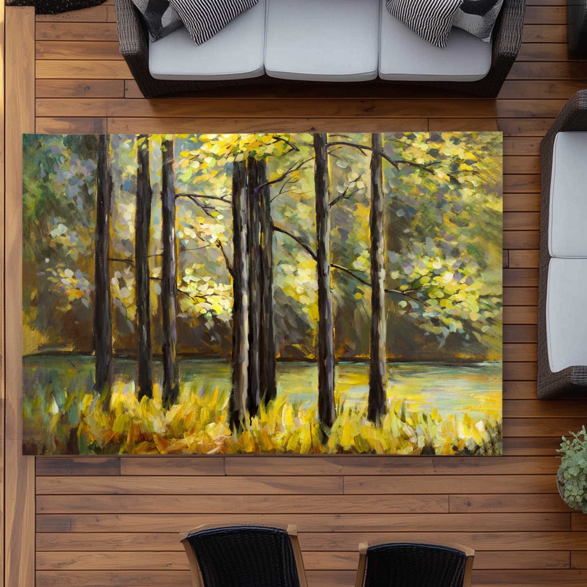 C1ROAR57HLGJ89 5 x 7 ft. Trees in the Middle of the Lake - Contemporary Outdoor Rectangle Area Rug