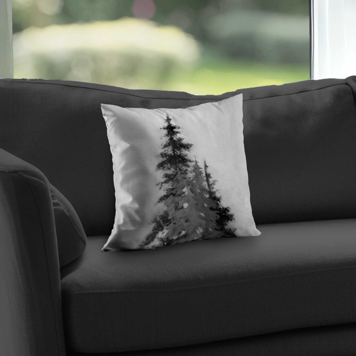 C1PC141489DF7O 14 x 14 in. Silhouette of Black & Gray Trees - Contemporary White Throw