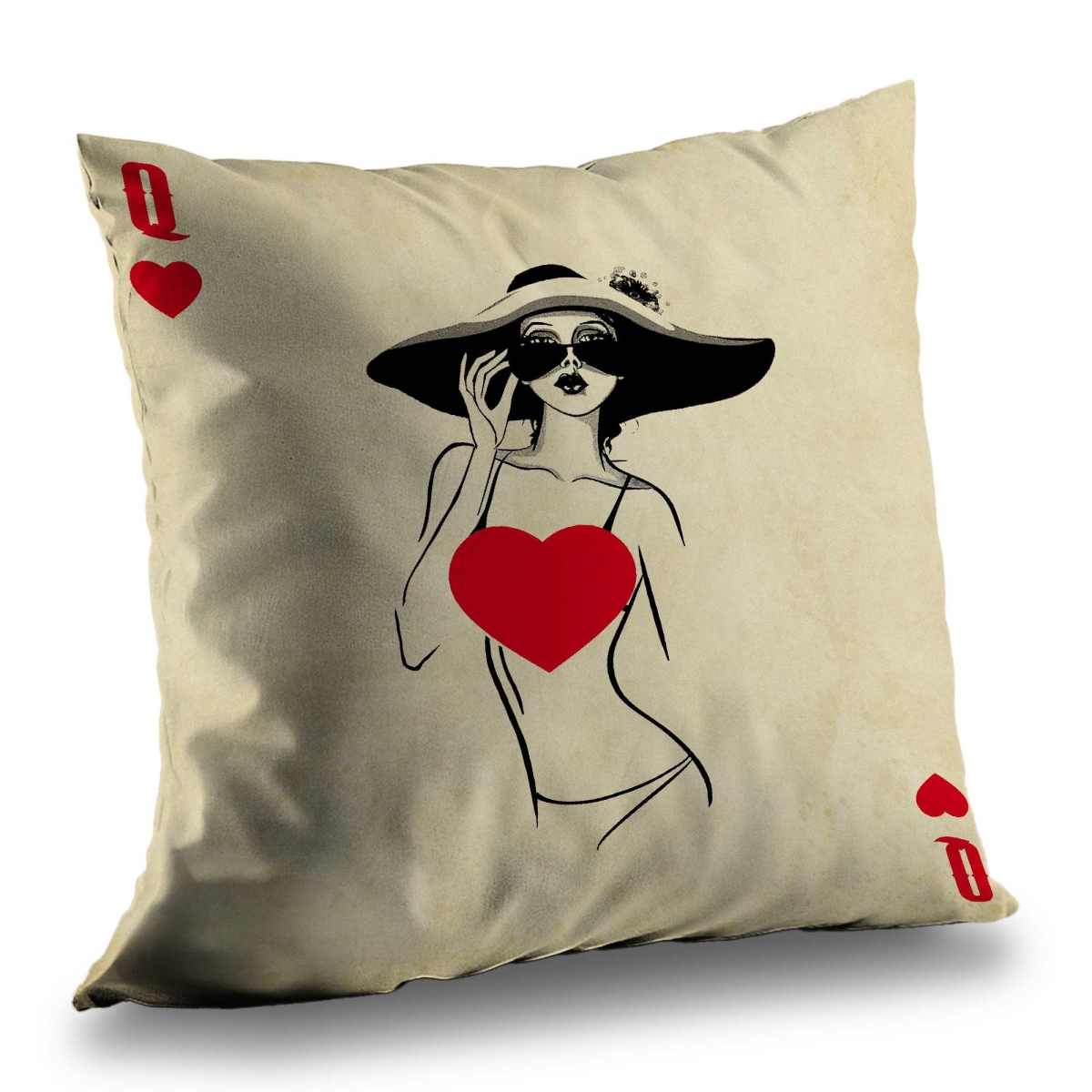 C1PC1414FZU41B 14 x 14 in. Queen of Hearts - Black Poly Twill Throw for Home Decor