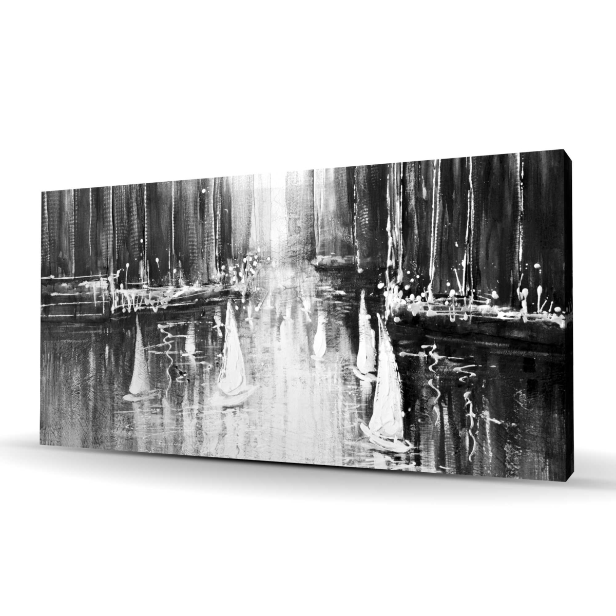 C1RC2448E0T0K7 24 x 48 in. Grayscale Boats on the Water - Black & White Bedroom Canvas